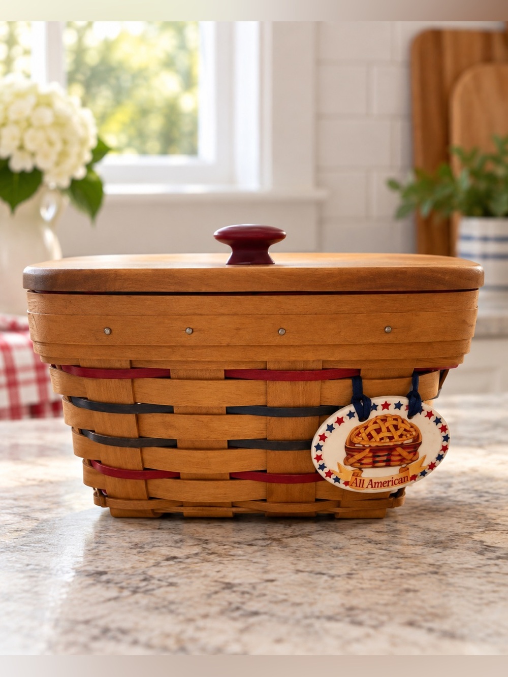 Longaberger 1997 All American Patriotic Basket Lid Liner Protector Tie On